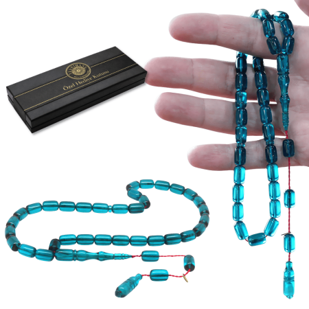 Katalin Tesbih - Sistemli - Usta İşçilikli - Özel Kutulu - Turkuaz Renk - Kapsül Kesim - Tesbihane