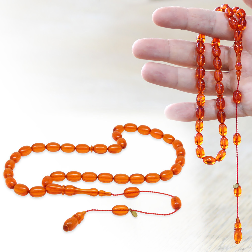 Katalin Tesbih - Sistemli - Usta İşçilikli - Özel Kutulu - Turuncu Renk - Arpa Kesim - 1