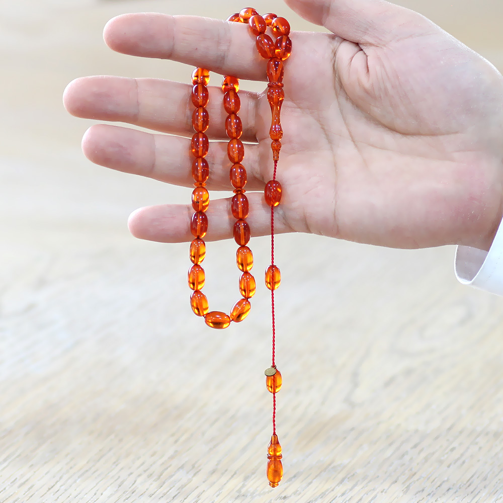 Katalin Tesbih - Sistemli - Usta İşçilikli - Özel Kutulu - Turuncu Renk - Arpa Kesim - 2