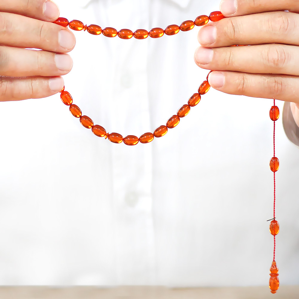 Katalin Tesbih - Sistemli - Usta İşçilikli - Özel Kutulu - Turuncu Renk - Arpa Kesim - 3