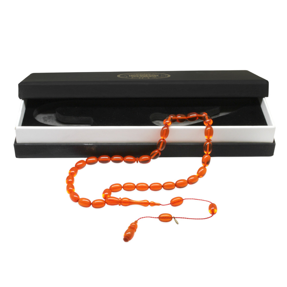 Katalin Tesbih - Sistemli - Usta İşçilikli - Özel Kutulu - Turuncu Renk - Arpa Kesim - 4
