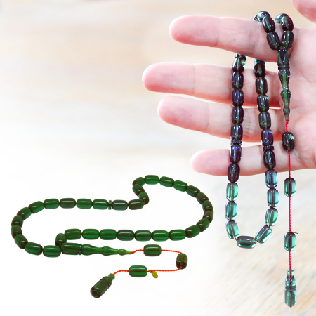 Katalin Tesbih - Sistemli - Usta İşçilikli - Özel Kutulu - Zümrüt Yeşili Renk - Kapsül Kesim - Tesbihane