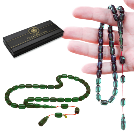 Katalin Tesbih - Sistemli - Usta İşçilikli - Özel Kutulu - Zümrüt Yeşili Renk - Kapsül Kesim - Tesbihane