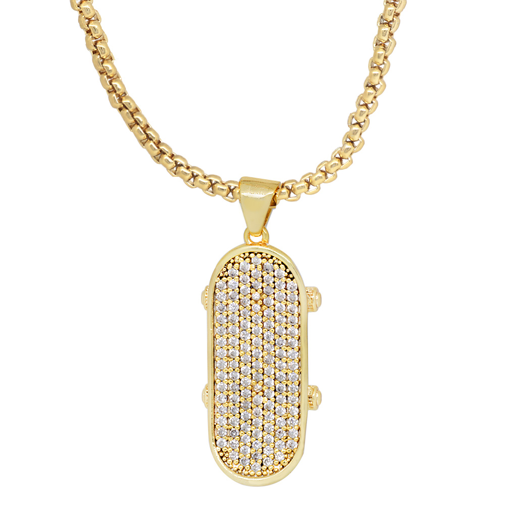 Kaykay Tasarım Beyaz Zirkon Taşlı Gold Renk Zincir Pirinç Kolye - 3