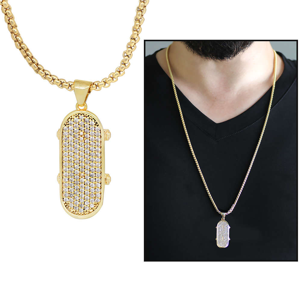Kaykay Tasarım Beyaz Zirkon Taşlı Gold Renk Zincir Pirinç Kolye - 1