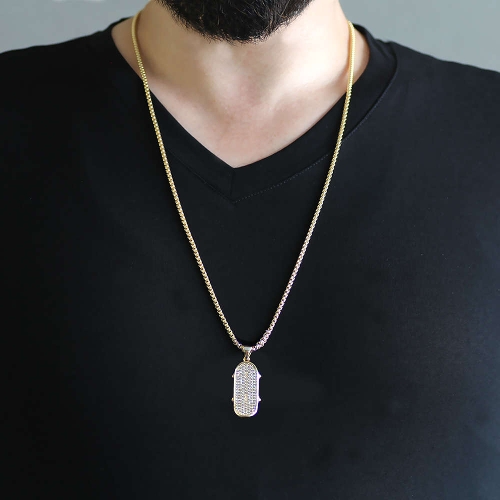 Kaykay Tasarım Beyaz Zirkon Taşlı Gold Renk Zincir Pirinç Kolye - 2