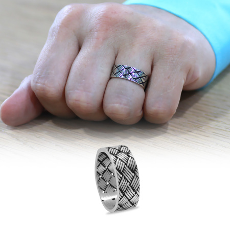 Kazaziye Tasarım 925 Ayar Gümüş Erkek Alyans - Tesbihane