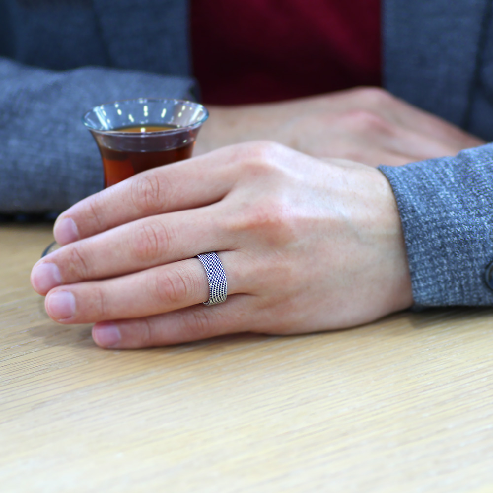 Kazaziye Tasarım Gümüş Renkli 917 Kalite Paslanmaz Çelik Erkek Yüzük - 20 Ölçü - 3