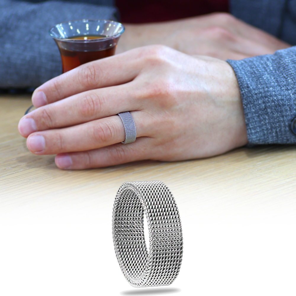 Kazaziye Tasarım Gümüş Renkli 917 Kalite Paslanmaz Çelik Erkek Yüzük - 30 Ölçü - 1