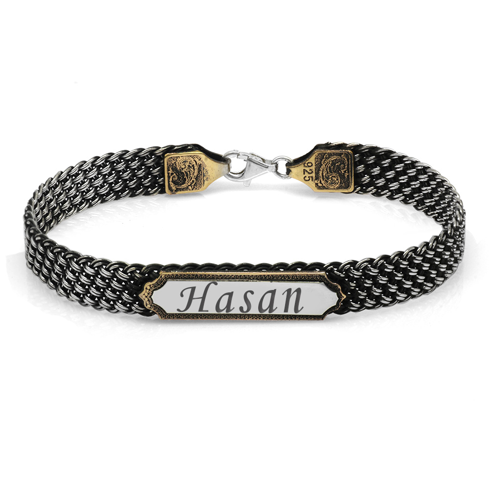 El İşçiliği Kazaziye Tasarım İsme Özel Yazılı 925 Ayar Gümüş Erkek Bileklik - 2