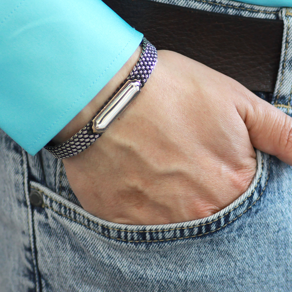 El İşçiliği Kazaziye Tasarım İsme Özel Yazılı 925 Ayar Gümüş Erkek Bileklik - 3