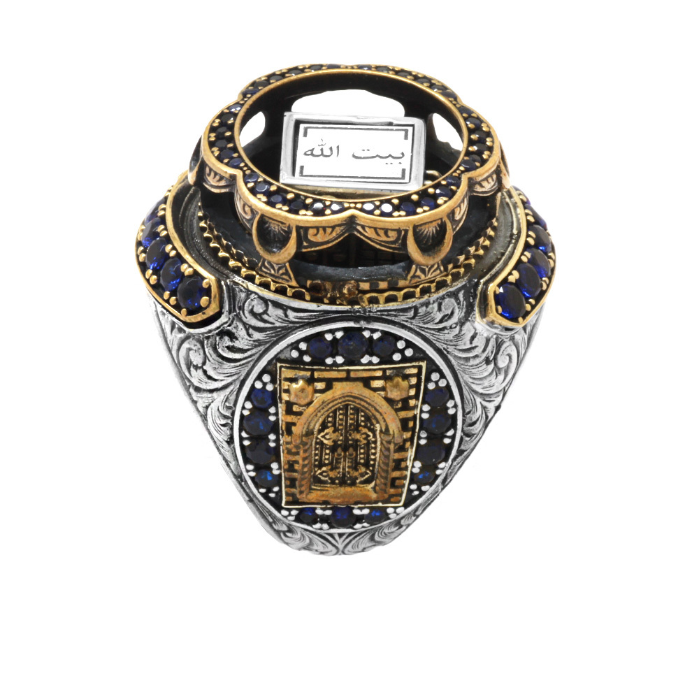 Kabei Şerif Detaylı Üzerinde Araça Beytullah Yazılı Koleksiyonluk 925 Ayar Gümüş Erkek Yüzük - 5