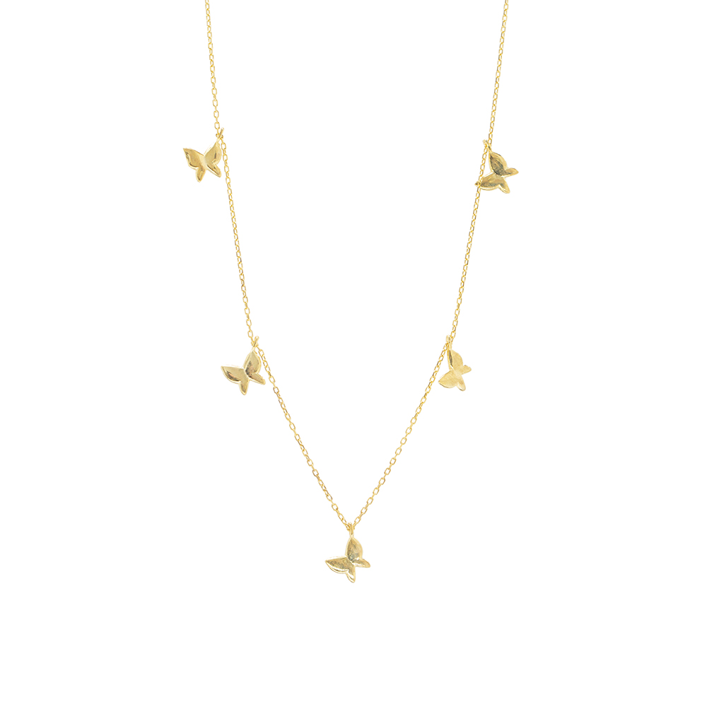 Kelebek Detaylı Altın Renk 925 Ayar Gümüş Kadın Şans Kolyesi - 3