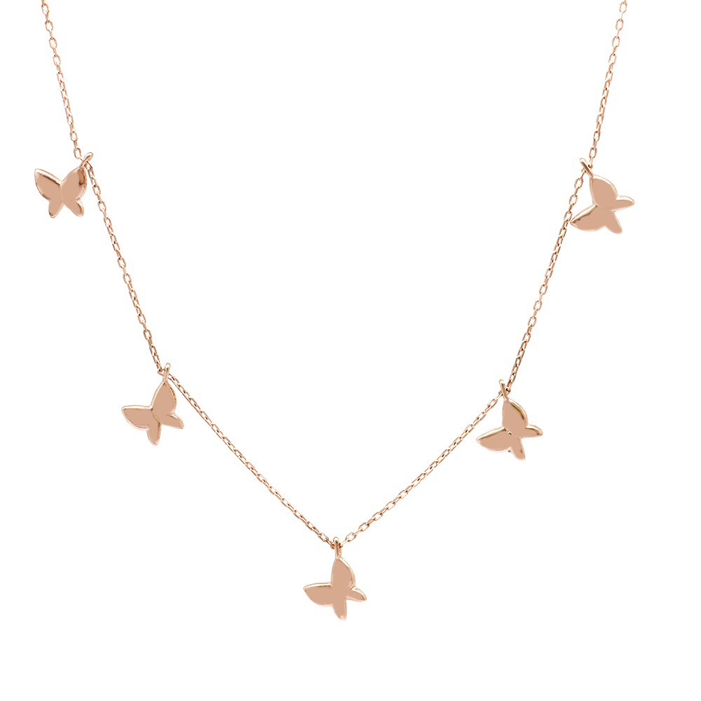 Kelebek Detaylı Rose Renk 925 Ayar Gümüş Kadın Şans Kolyesi - 3
