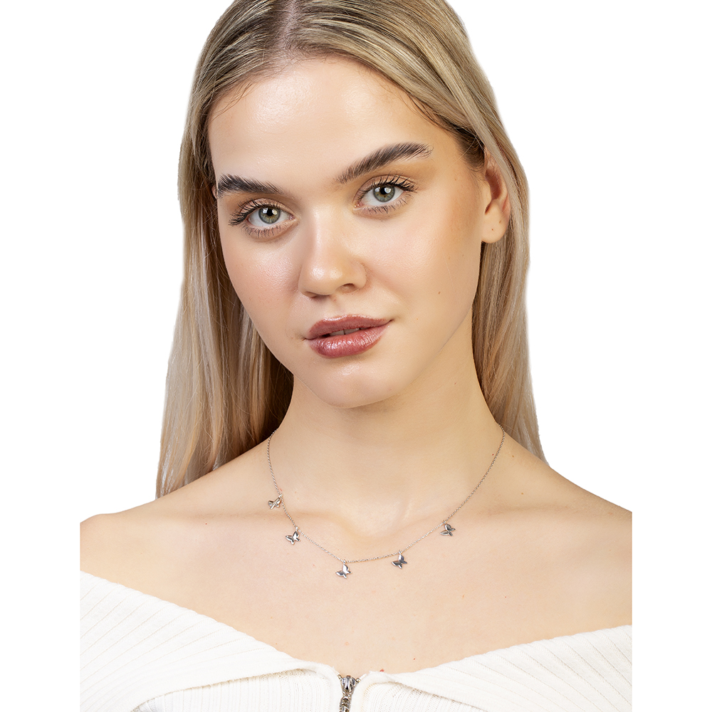 Kelebek Detaylı Gümüş Renk 925 Ayar Gümüş Kadın Şans Kolyesi - 2