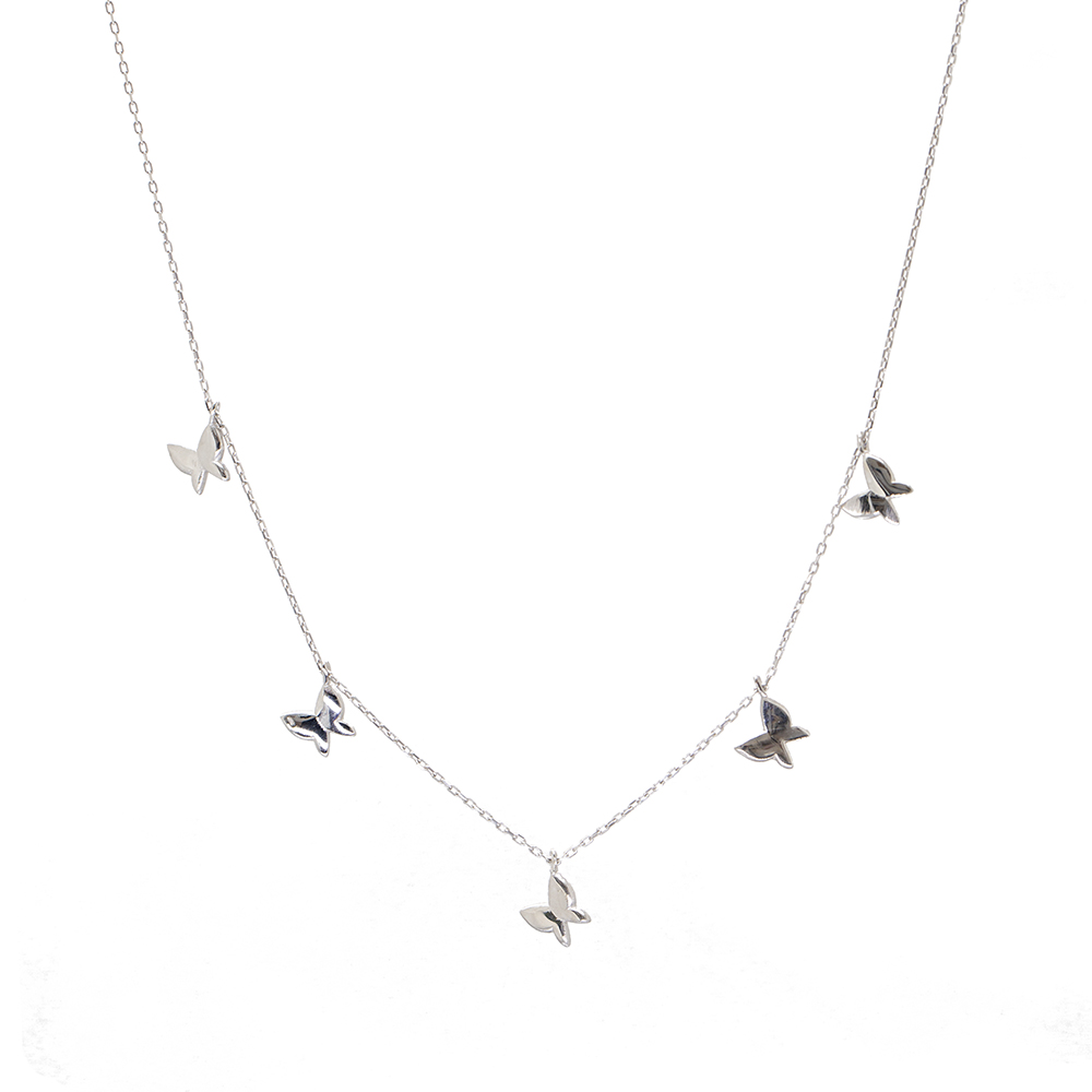 Kelebek Detaylı Gümüş Renk 925 Ayar Gümüş Kadın Şans Kolyesi - 3