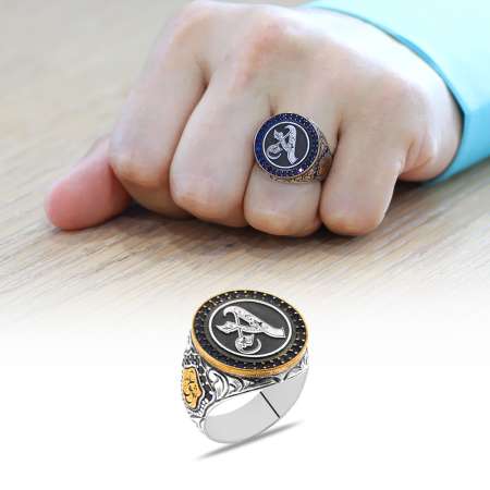 Kenarında Arapça Aşk Yazılı İsme Özel Harf 925 Ayar Gümüş Erkek Yüzük - Tesbihane