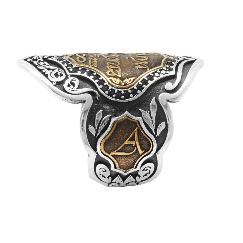 Ayarlanabilir Ölçü Kenarları Harf Yazılabilir 925 Ayar Gümüş Erkek Okçu Zihgir Yüzük - 4