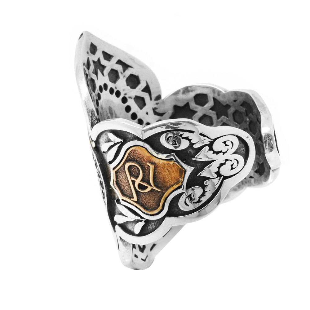 Ayarlanabilir Ölçü Kenarları Harf Yazılabilir 925 Ayar Gümüş Erkek Okçu Zihgir Yüzük - 5