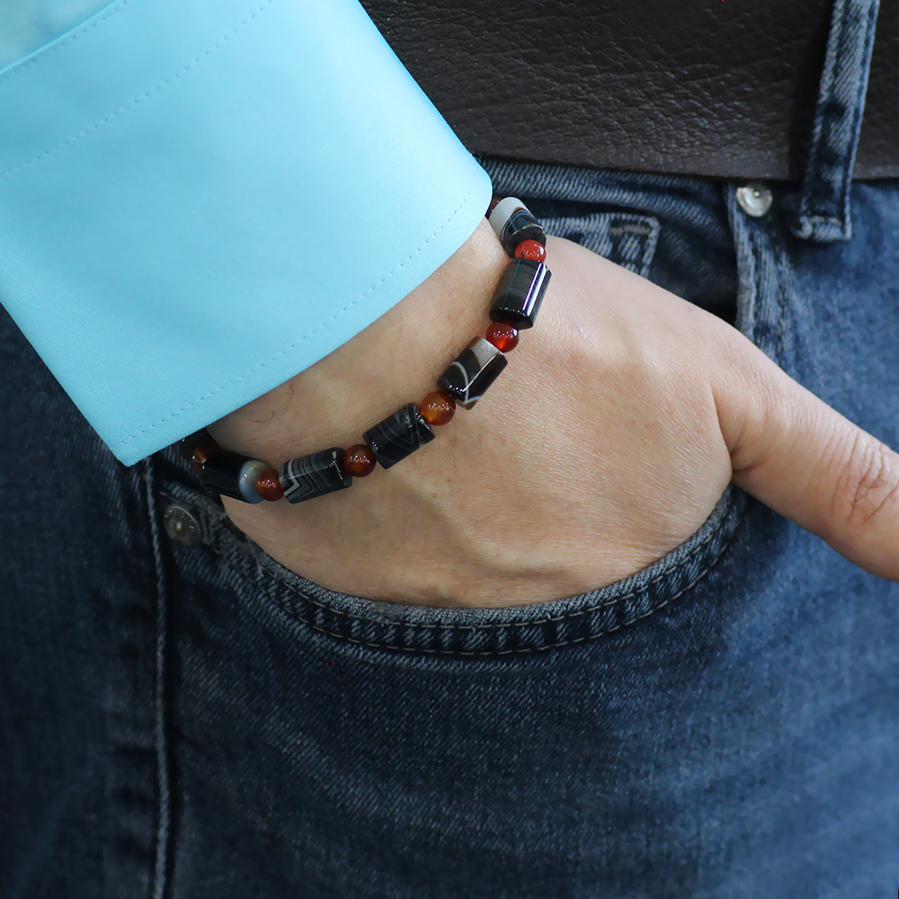 Kesme Kesim Süleyman Akik Doğaltaş Erkek Bileklik - 3