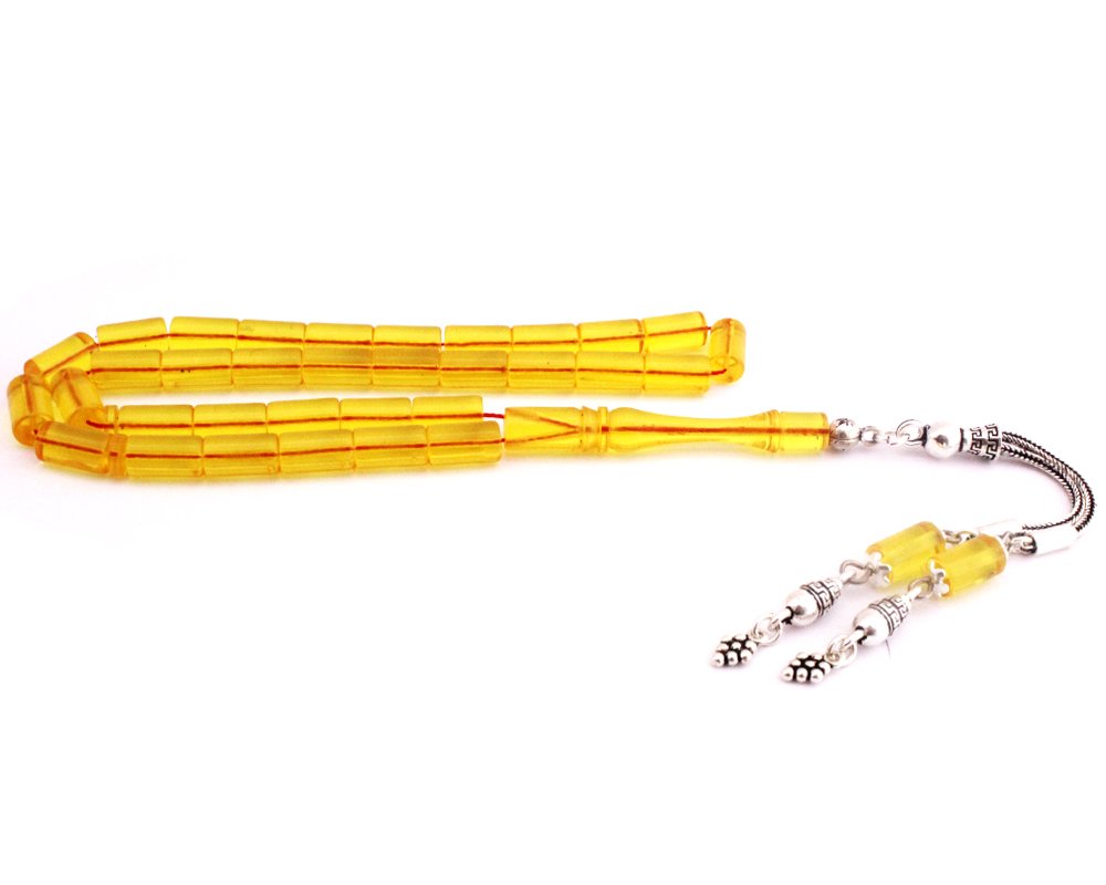 Kesme Model 925 Ayar Gümüş Püsküllü Sıkma Kehribar Tesbih (Model-3) - 1