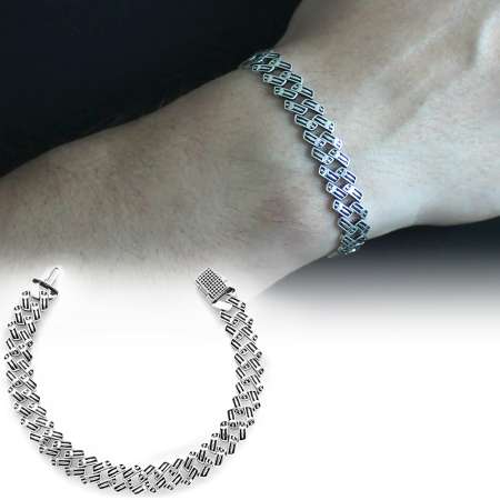 Kılıç Temalı Geniş Tasarım 925 Ayar Gümüş Erkek Bileklik - Tesbihane