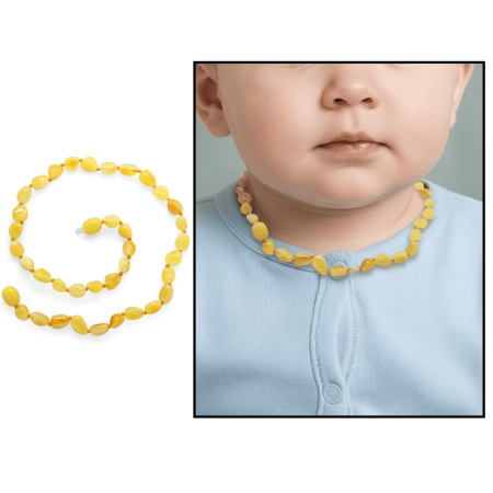 Kınalı Doğal Damla Kehribar Taşlı Bebek Diş Kolyesi - Tesbihane