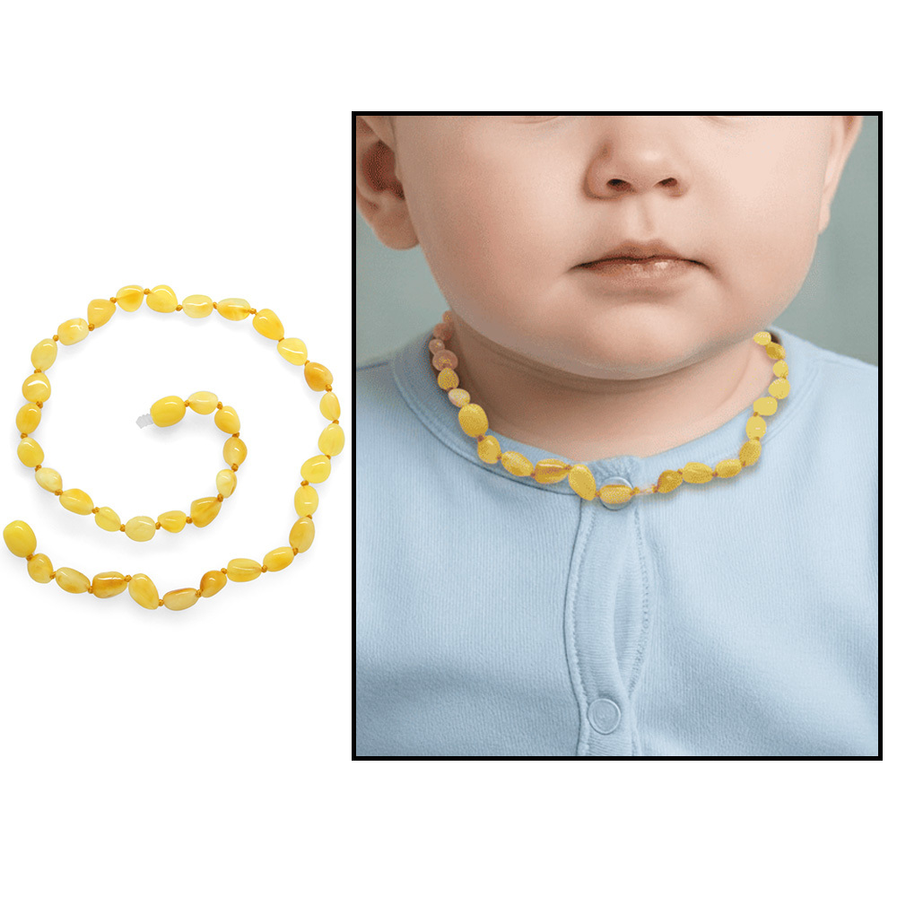 Kınalı Doğal Damla Kehribar Taşlı Bebek Diş Kolyesi - 1