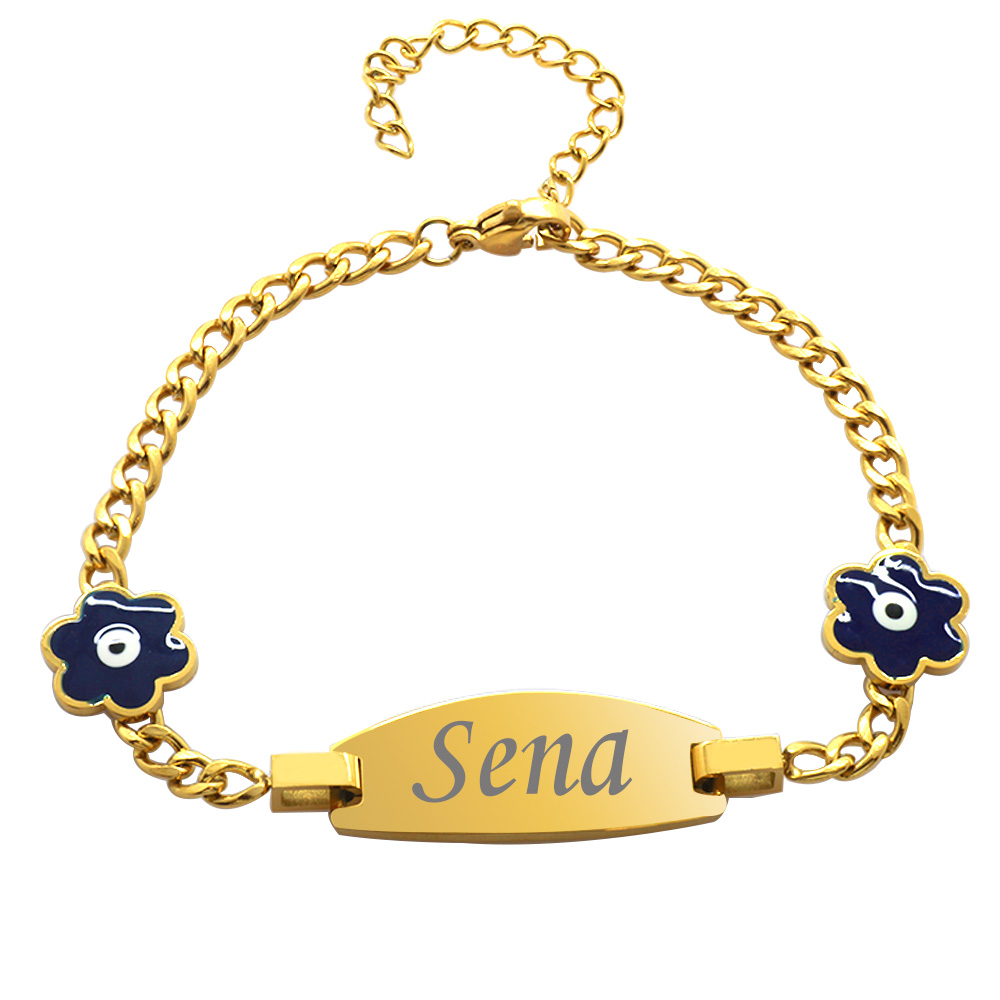Kır Çiçeği Detaylı Altın Renk Kişiye Özel İsim Yazılı Çelik Kadın Bileklik - 2
