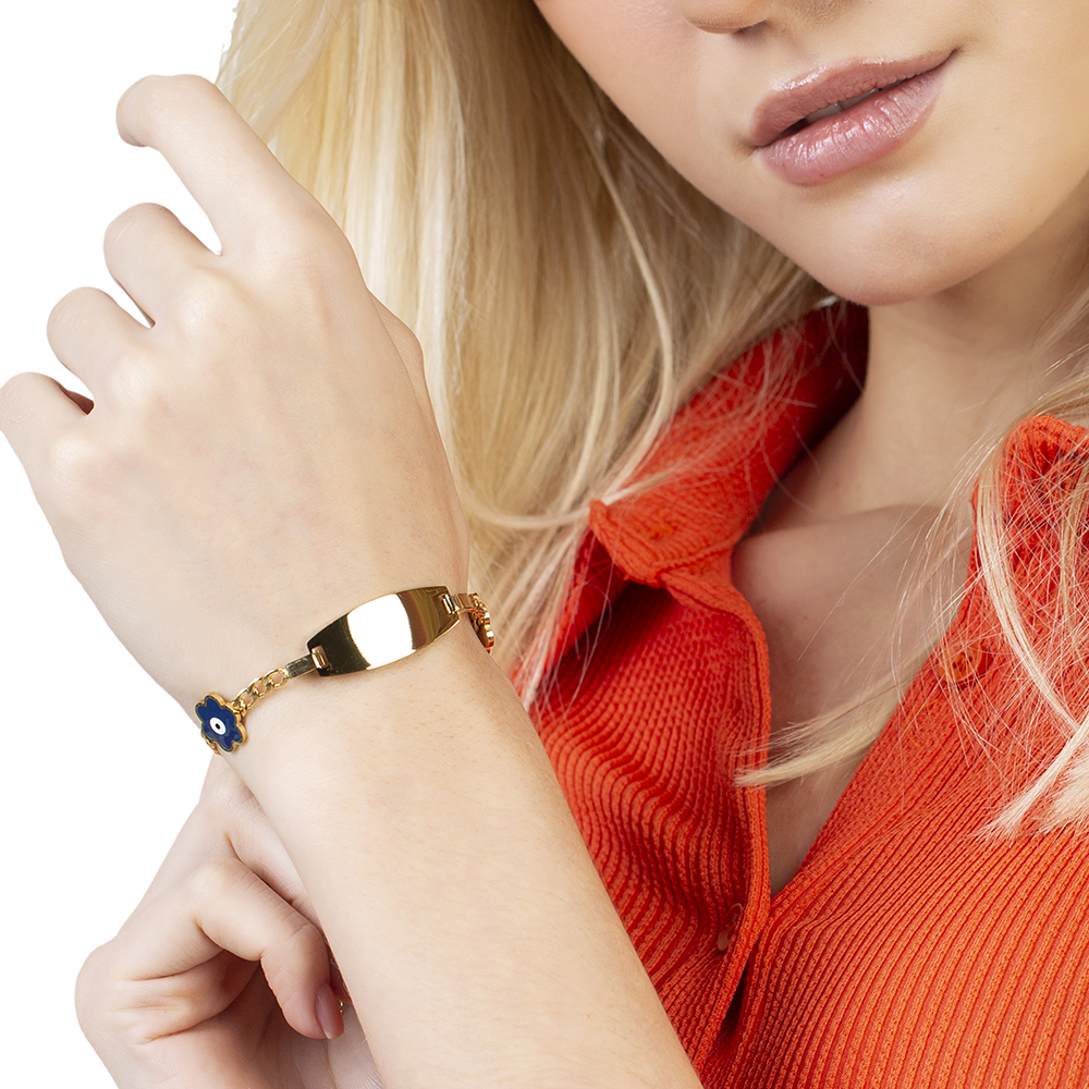 Kır Çiçeği Detaylı Altın Renk Kişiye Özel İsim Yazılı Çelik Kadın Bileklik - 5