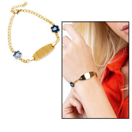 Kır Çiçeği Detaylı Altın Renk Kişiye Özel İsim Yazılı Çelik Kadın Bileklik - Tesbihane