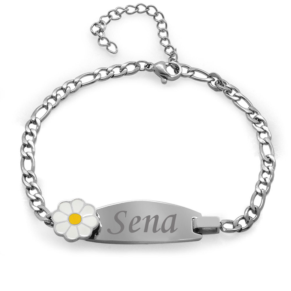 Papatya Detaylı Gümüş Renk Kişiye Özel İsim Yazılı Çelik Kadın Bileklik - 5