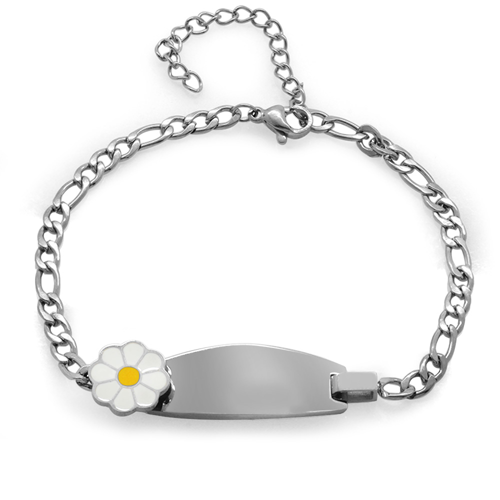 Papatya Detaylı Gümüş Renk Kişiye Özel İsim Yazılı Çelik Kadın Bileklik - 6