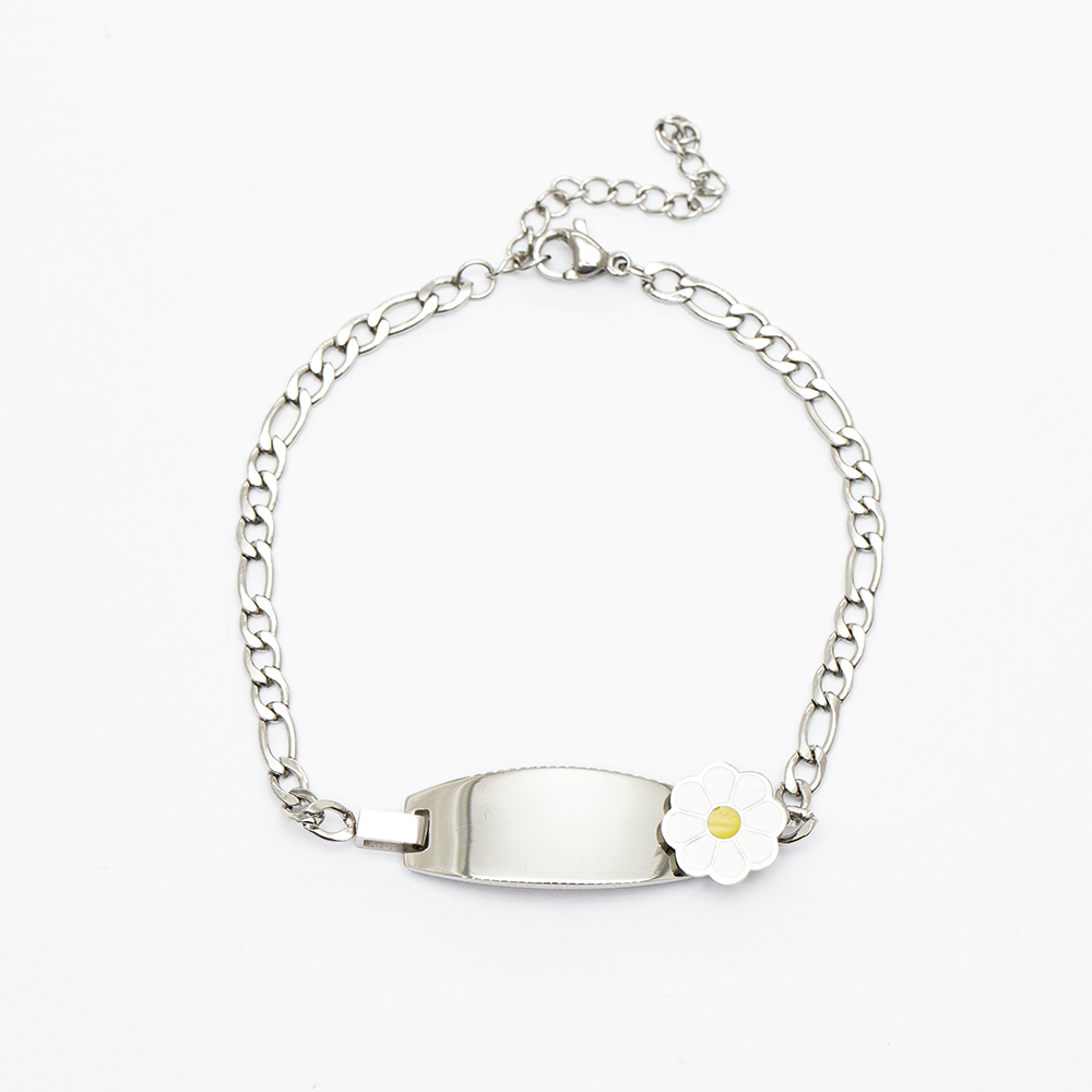 Papatya Detaylı Gümüş Renk Kişiye Özel İsim Yazılı Çelik Kadın Bileklik - 7