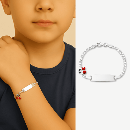 Kiraz Detaylı 925 Ayar Gümüş Zincirli İsme Özel Yazılı Çocuk Bileklik - Tesbihane