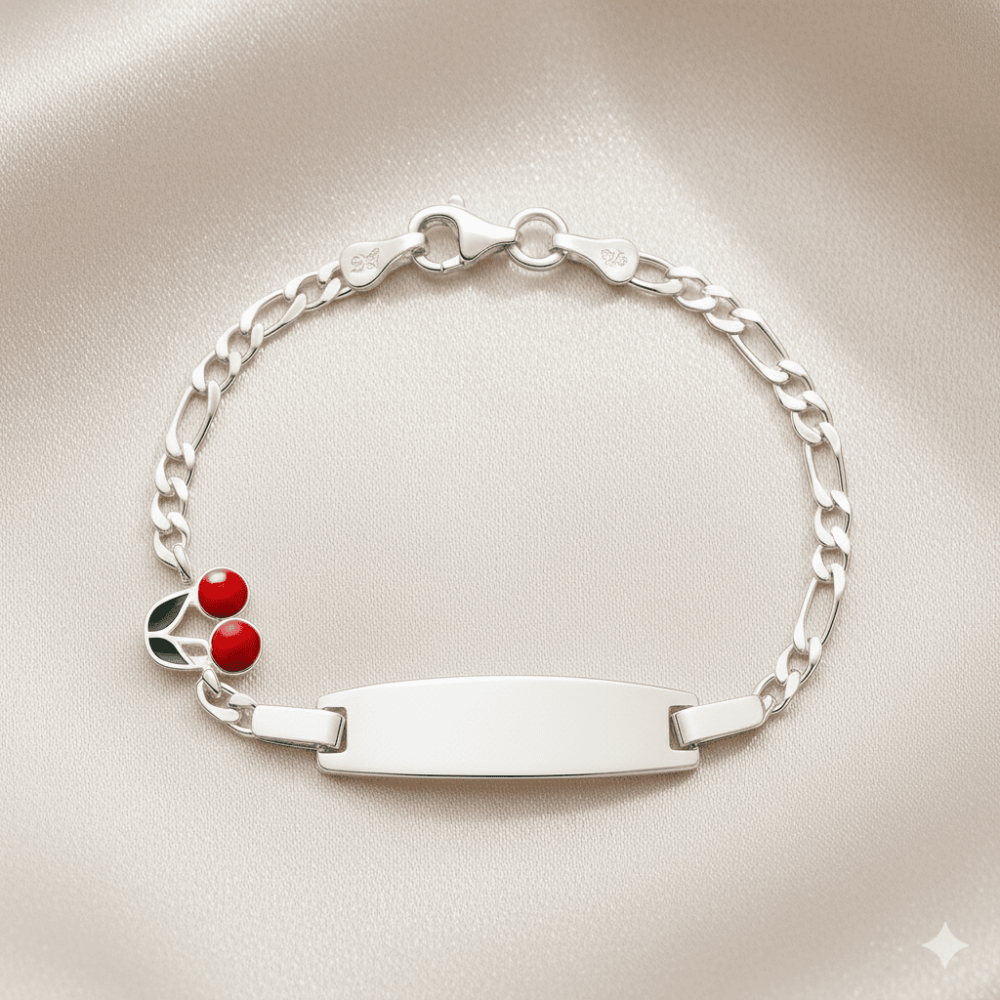 Kiraz Detaylı 925 Ayar Gümüş Zincirli İsme Özel Yazılı Çocuk Bileklik - 3