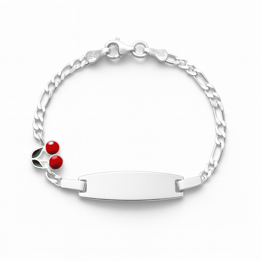 Kiraz Detaylı 925 Ayar Gümüş Zincirli İsme Özel Yazılı Çocuk Bileklik - 4