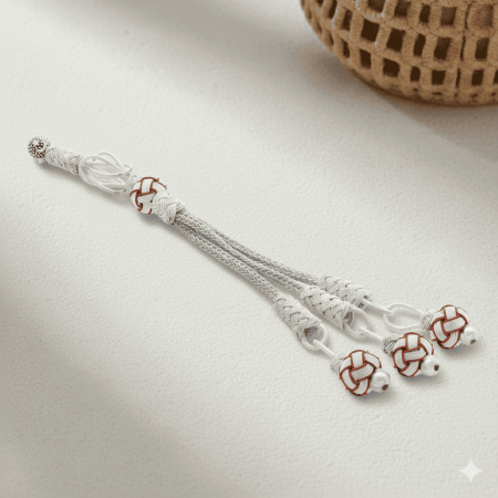 Kırmızı Beyaz Renk Bakır Kaplama 3 lü Top Kazaz Püskül - Tesbihane