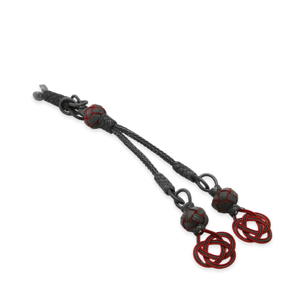 Kırmızı Siyah Renk 1000 Ayar Gümüş 2 li Taraftar Kazaz Püskül - 2