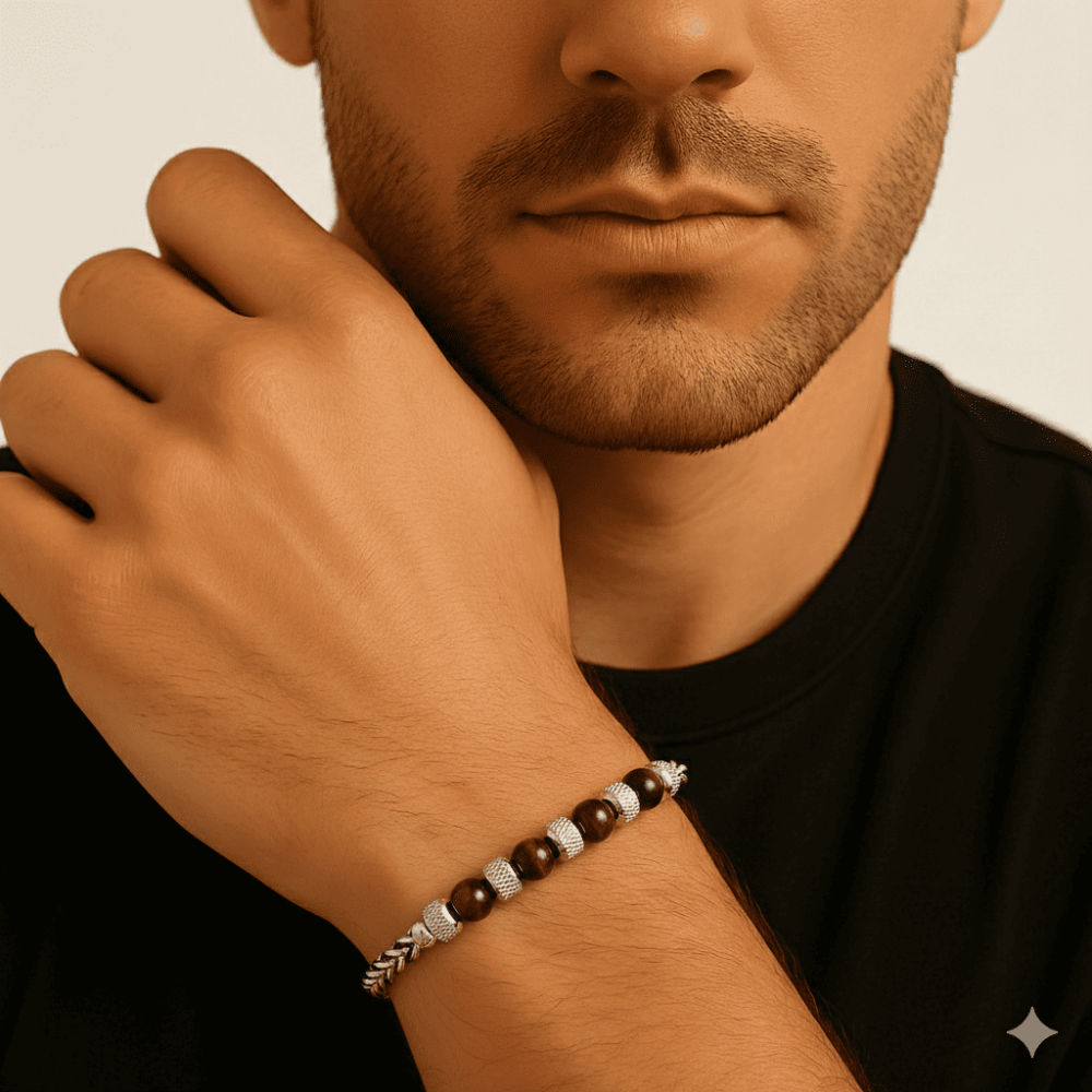 Kırmızı Kaplan Gözü ve Çelik Bileşim Uzunluk Ayarlanabilir Avangart Erkek Bileklik - 2