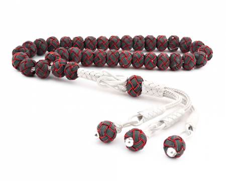 Kırmızı Kazaz El Örmesi Bilek Boy Gümüş Tesbih - Tesbihane