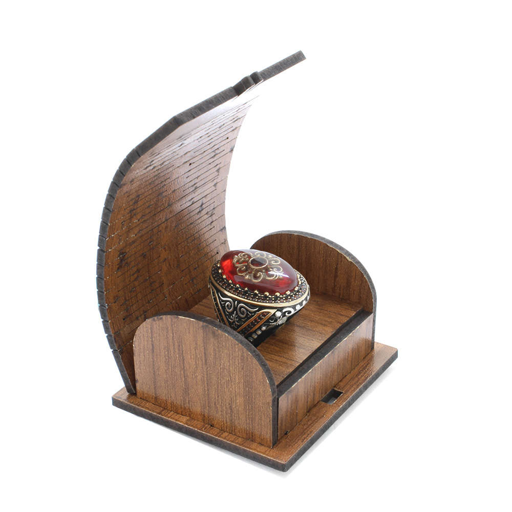 Kırmızı Kehribar İçine Kilim Deseni İşlemeli 925 Ayar Gümüş Erkek Yüzük - 5