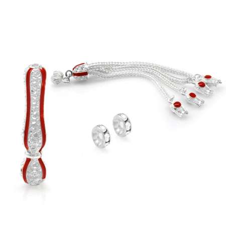 Kırmızı Mineli Alpaka Püskül Seti - Tesbihane