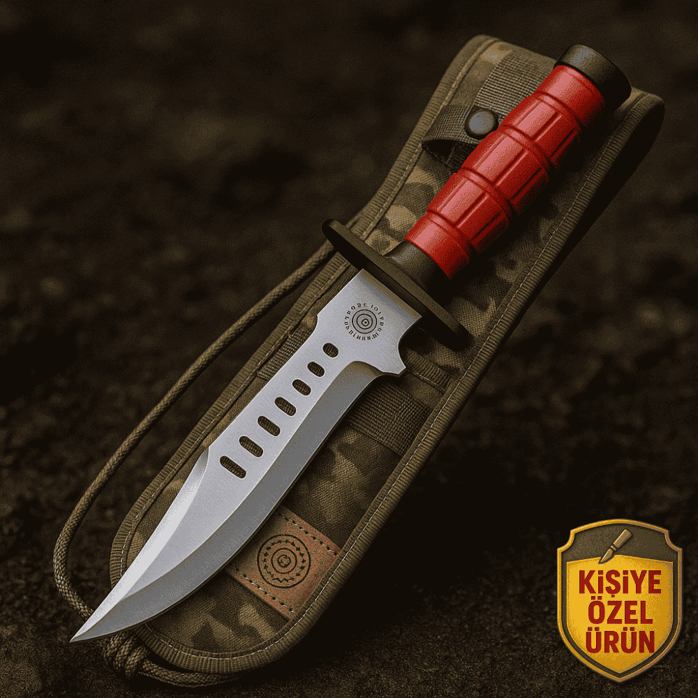 Kırmızı Polimer Saplı İsme Özel Yazılı Ck-75 St-60 Kalite Paslanmaz Çelik Outdoor Bıçak - 2