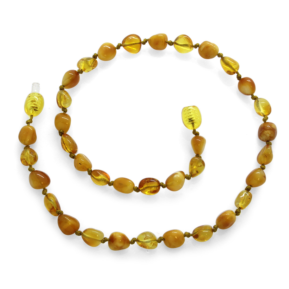 Bal Rengi Hareli Doğal Damla Kehribar Taşlı Bebek Diş Kolyesi - 3