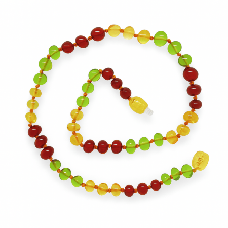 Kırmızı Sarı Renkli Özel Seri Naturel Damla Kehribar Taşlı Bebek Diş Kolyesi - Tesbihane