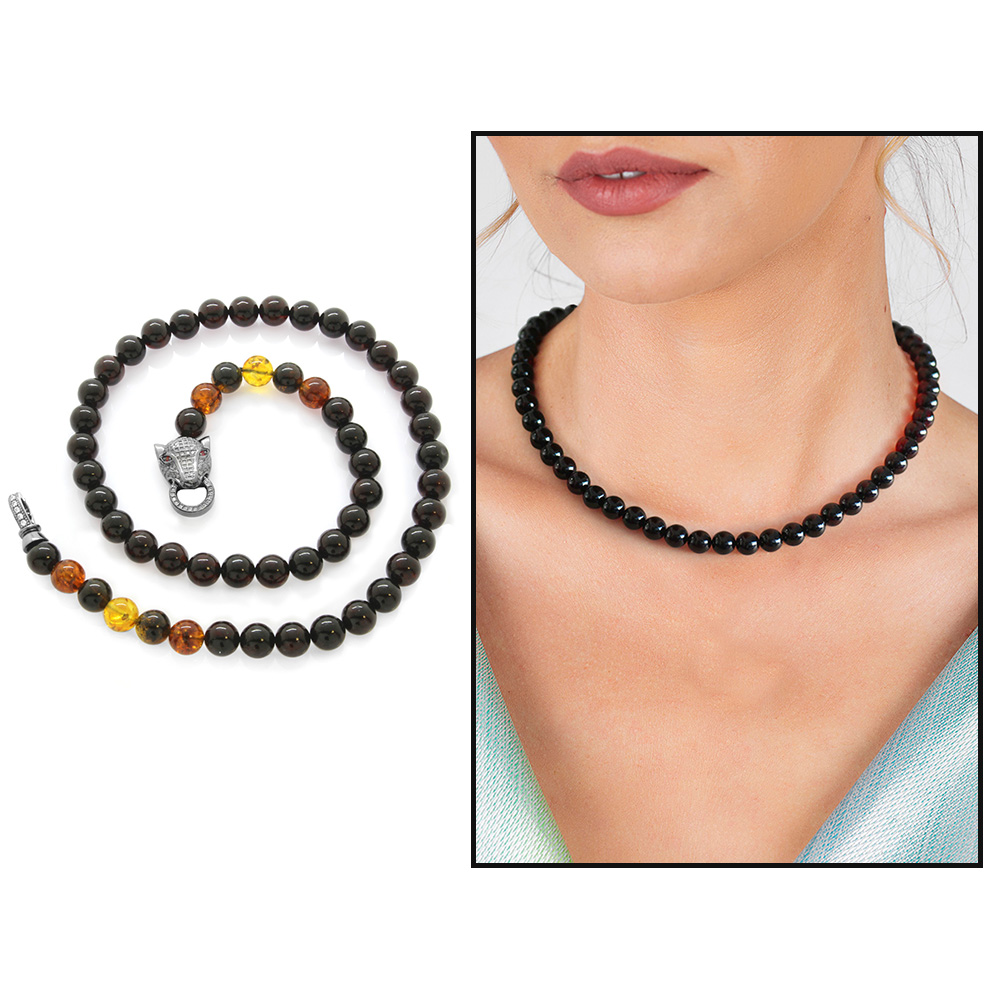 Multi Color Doğal Damla Kehribar Taşlı Elegance Kadın Kolye - 1