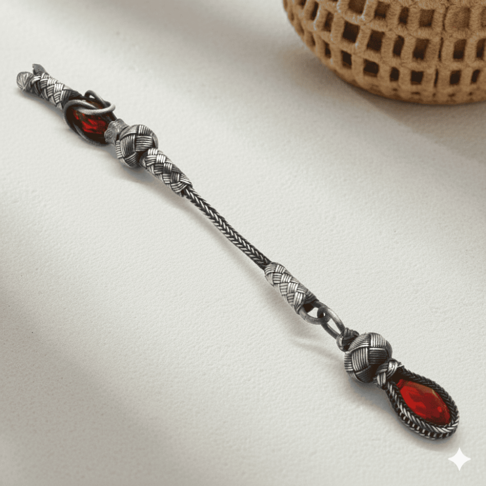 Kırmızı Zirkon Taşlı 1000 Ayar Gümüş Kazaz Püskül - 1