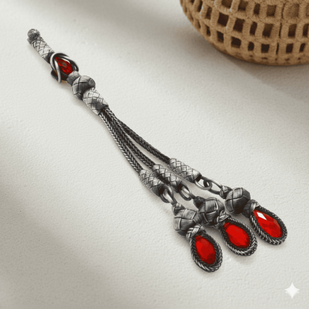 Kırmızı Zirkon Taşlı 3 lü 1000 Ayar Gümüş Kazaz Püskül - Tesbihane