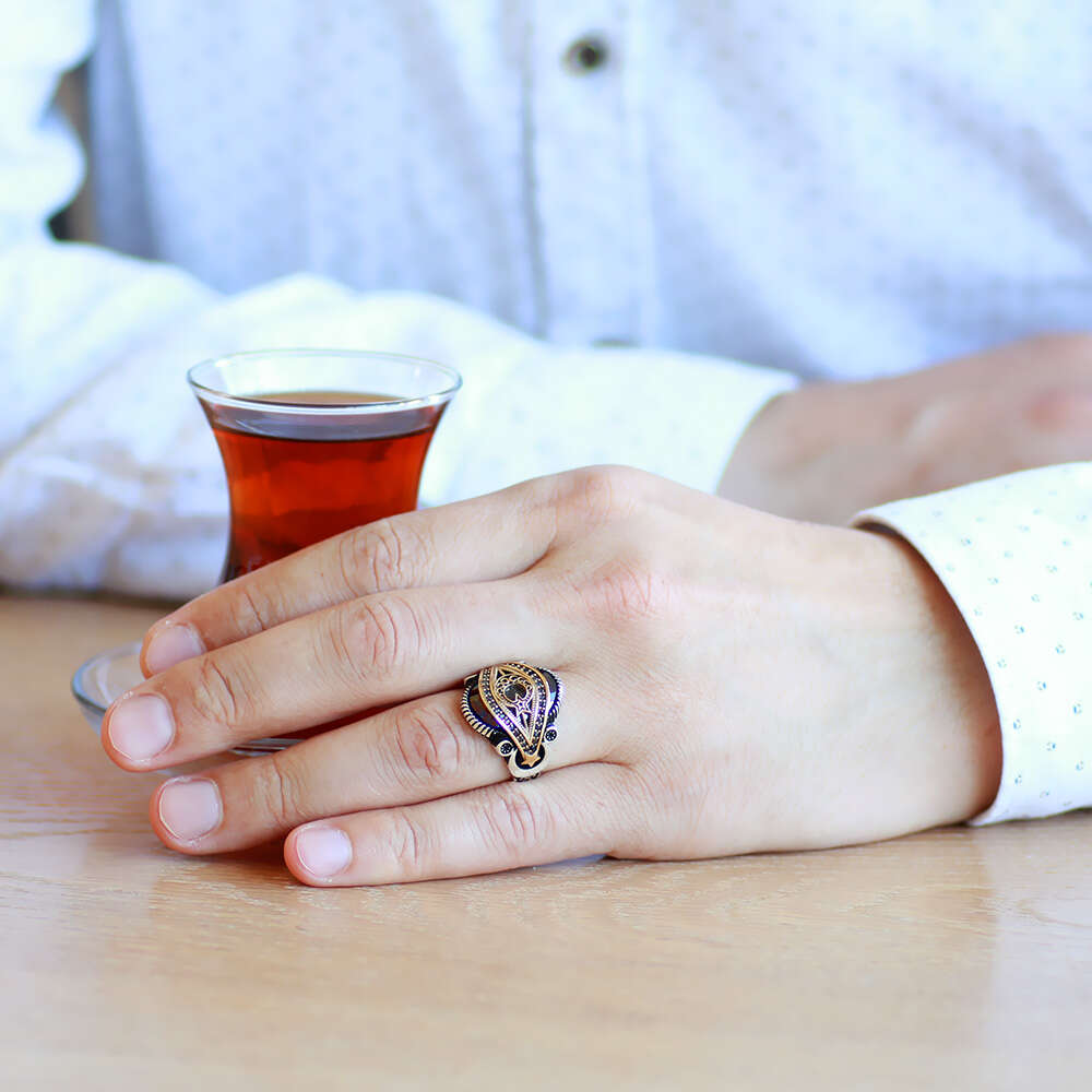 Kırmızı Zirkon Taşlı Ayyıldız Kemerli 925 Ayar Gümüş Yüzük - 2